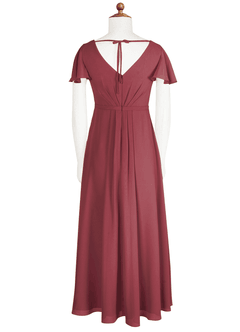 Azazie Peony Junior Merlot A-Line Pleated Chiffon Dress image7