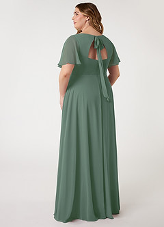 Azazie Kimber Bridesmaid Dresses Eucalyptus A-Line Flounce Sleeve Chiffon Dress image8