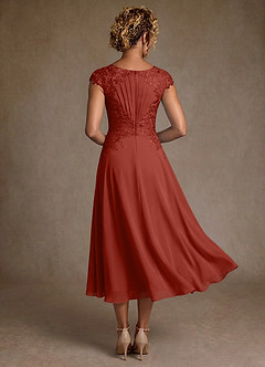 Azazie Crista 신부의 어머니 드레스 A라인 레이스 쉬폰 티 길이 드레스 image2