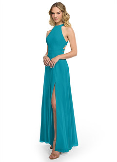 Azazie Clarice Bridesmaid Dresses Jade A-Line Halter Chiffon Dress image2