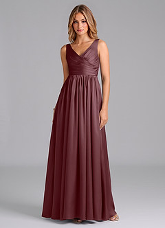 Azazie Keyla Bridesmaid Dresses Sangria A-Line Pleated Stretch Satin Dress image1