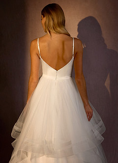 Azazie Lizabeth Wedding Dresses Diamond White Ball-Gown Ruched Satin Dress image6