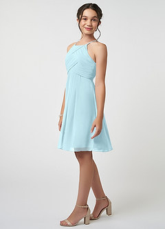 Azazie Ginny Junior Abito A-Line in Chiffon Plissettato Nuvola Blu image3