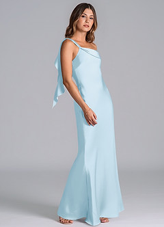 Azazie Driea Brautjungfernkleider Meerjungfrau-Linie One-Shoulder Stretch-Satin Kleid Himmelblau image5