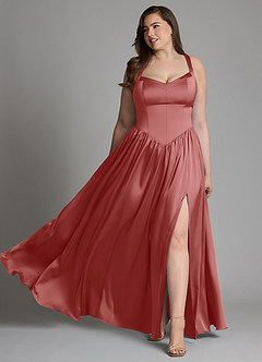 Azazie Francis Brautjungfernkleider A-Linie Korsett Stretch-Satin Kleid Antike Rose image11