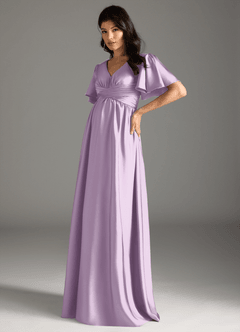Azazie Verna Maternity Bridesmaid Dresses A-Line Ruched Stretch Satin Floor-Length Dress image4