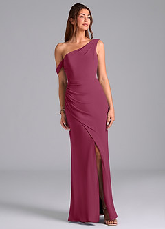 Azazie Madelyn Jurken voor bruidsmeisjes Converteerbaar Jurk van Chiffon met Zeemeermin One-Shoulder Moerbei image1