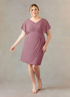 Azazie Julia Mother of the Bride Dresses Vintage Mauve Sheath V-Neck Pleated Chiffon Dress image9