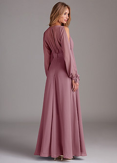Azazie Matilda Bridesmaid Dresses Vintage Mauve A-Line Long Sleeve Chiffon Dress image2