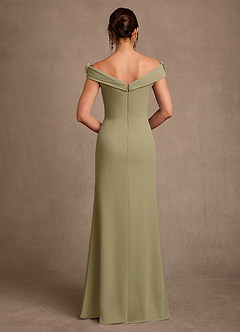 Azazie Jettie Mother of the Bride Dresses Moss Green Sheath Pleated Chiffon Dress image3