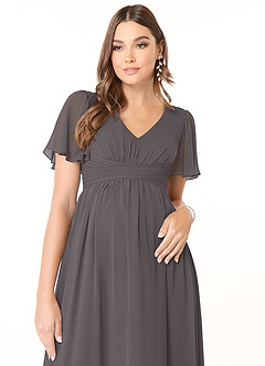 Azazie Verna Maternity Bridesmaid Dresses A-Line V-Neck Ruched Chiffon Floor-Length Dress image5