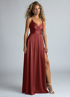 Azazie Davis Robes de demoiselle d'honneur Robe Trapèze en Satin extensible Plissé Terracotta image5