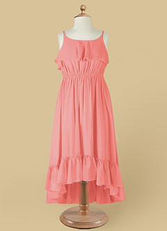 Azazie Karmen Robe Demoiselle D'honneur Fillette Robe Trapèze en Mousseline de soie Rayé Corail image9