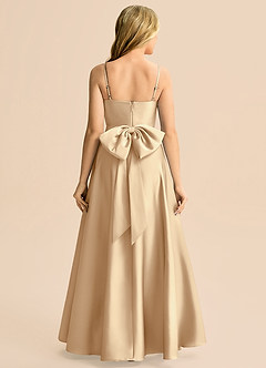 Azazie Rumi Junior Abito A-Line in Raso Elasticizzato Plissettato Champagne image2