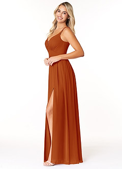 Azazie Rayna Bridesmaid Dresses Paprika A-Line V-Neck Pleated Chiffon Dress image3