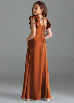 Azazie Bondi Junior Cinnamon A-Line Side Slit Stretch Satin Dress image5