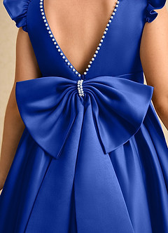 Azazie Dumpling vestidos de niña de las flores Vestido de Azul Real de Satin Mate de Corte En A con Lazo image6