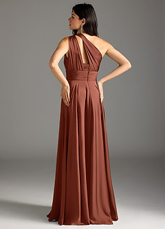 Azazie Charlize Brautjungfernkleider A-Linie One-Shoulder Stretch-Satin Kleid Lehm image6