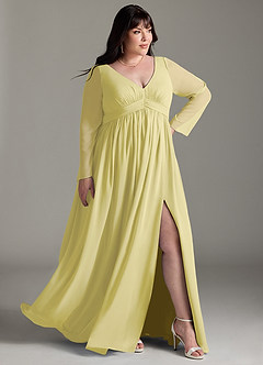Azazie Teton Maternity Bridesmaid Dresses A-Line Long Sleeve Chiffon Floor-Length Dress image10