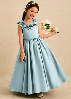 Azazie Eden Robe Demoiselle D'honneur Fillette Robe Princesse en Mat Satiné Plissée Brume image2