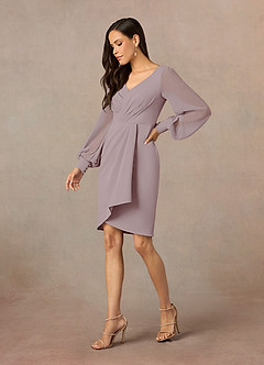 Azazie Karen Mother of the Bride Dresses Vintage Mauve Sheath Pleated Stretch Crepe Dress image2