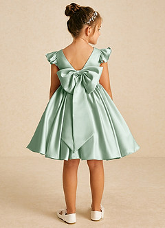 Azazie Tootsie Flower Girl Dresses Agave A-Line Bow Matte Satin Dress image2