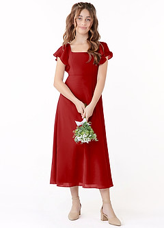 Azazie Bondi Junior Klä av A-Line i Chiffong Rynkad image1