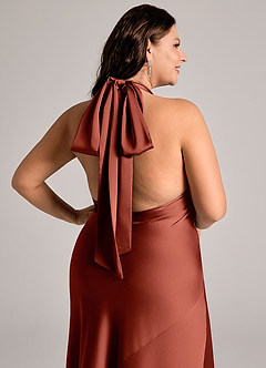 Azazie Velli Abiti da Damigella Abito Sirena in Raso Elasticizzato Collo Alto Terracotta image13