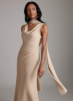 Azazie Linelle Robes de demoiselle d'honneur Robe Sirène en Mousseline de soie Plissée Taupe image7