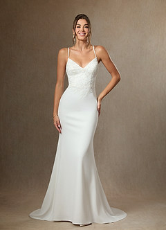 Azazie Kita Wedding Dresses Diamond White Mermaid Lace Stretch Crepe Dress image4
