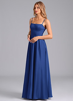 Azazie Elita Bridesmaid Dresses Royal Blue A-Line Pleated Stretch Satin Dress image4
