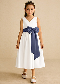 Azazie Darling Flower Girl Dresses Ivory Stormy A-Line Bow Cotton Dress image4