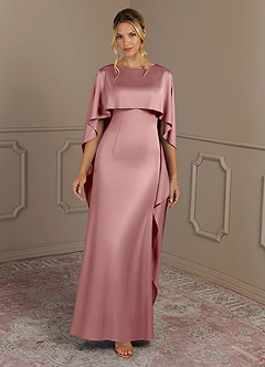 Azazie Eli vestidos de madre de la novia Vestido de Rosa Polvorienta de Satén Elástico de Recto con Cuello de barco image4