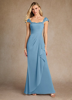 Azazie Belfast Mother of the Bride Dresses Steel Blue Sheath Lace Mesh Dress image4