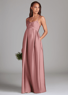 Azazie Llana vestidos de dama de honor de maternidad Vestido de Corte En A Con bolsillos Hasta el suelo Satén Elástico image3