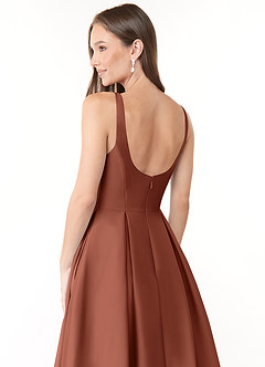 Azazie Neve Bridesmaid Dresses Clay Ball-Gown with Pockets Stretch Satin Dress image6
