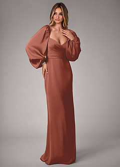 Azazie Sonata Bridesmaid Dresses Auburn Sheath Long Sleeve Stretch Satin Convertible Dress image4