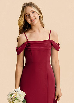 Azazie Lilly Junior Burgundy A-Line Pleated Chiffon Dress image6