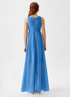 Azazie Lizette Junior Abito A-Line in Chiffon Plissettato Blue Jay image6