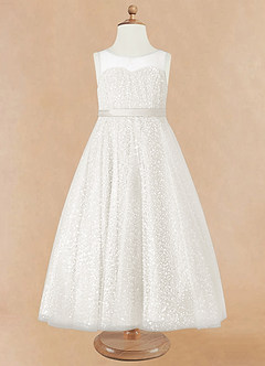 Azazie Siwa Flower Girl Dresses Ivory A-Line Beaded Tulle Dress image5