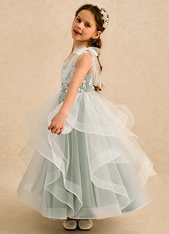 Azazie Zoey Robe Demoiselle D'honneur Fillette Robe Princesse en Tulle Dentelle Vert Sauge image4
