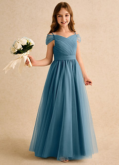 Azazie Yuna Girls Formal vestidos de niña de las flores Vestido de Bermudas de Tul de Corte en A con Vestidos sin tirantes image1