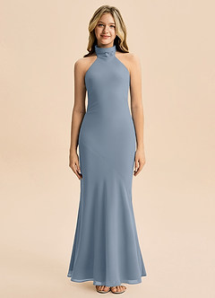 Azazie Velli Junior Meerjungfrau-Linie Hoher Kragen Chiffon Kleid Zwielichtviolett image3