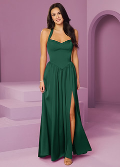 Barbie ♥ Azazie Bridesmaid Dresses Dark Green A-Line with Pockets Stretch Satin Dress image1