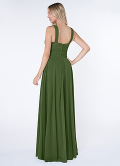 Azazie Kaleigh Bridesmaid Dresses Olive A-Line Pleated Chiffon Dress image4