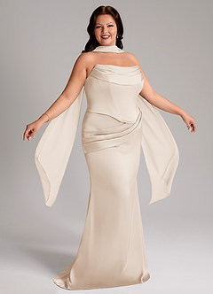 Azazie Sorrel Bridesmaid Dresses White Alabaster Mermaid Strapless Stretch Satin Convertible Dress image9