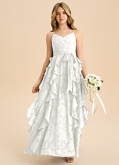 Azazie Peyton Junior Linie A Plisat Floral Burnout Lungime până la podea Domnișoară de onoare junioră Rochie image1