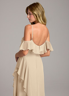 Azazie Aubrie Bridesmaid Dresses Champagne A-Line Off the Shoulder Chiffon Dress image2