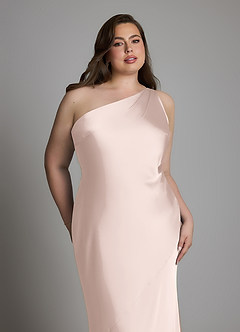 Azazie Juniper Bridesmaid Dresses Blushing Pink Mermaid One Shoulder Stretch Satin Dress image11
