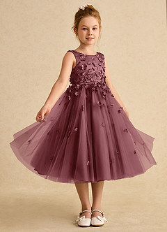 Azazie Lana Flower Girl Dresses Desert Rose A-Line Sleeveless Matte Satin Dress image5